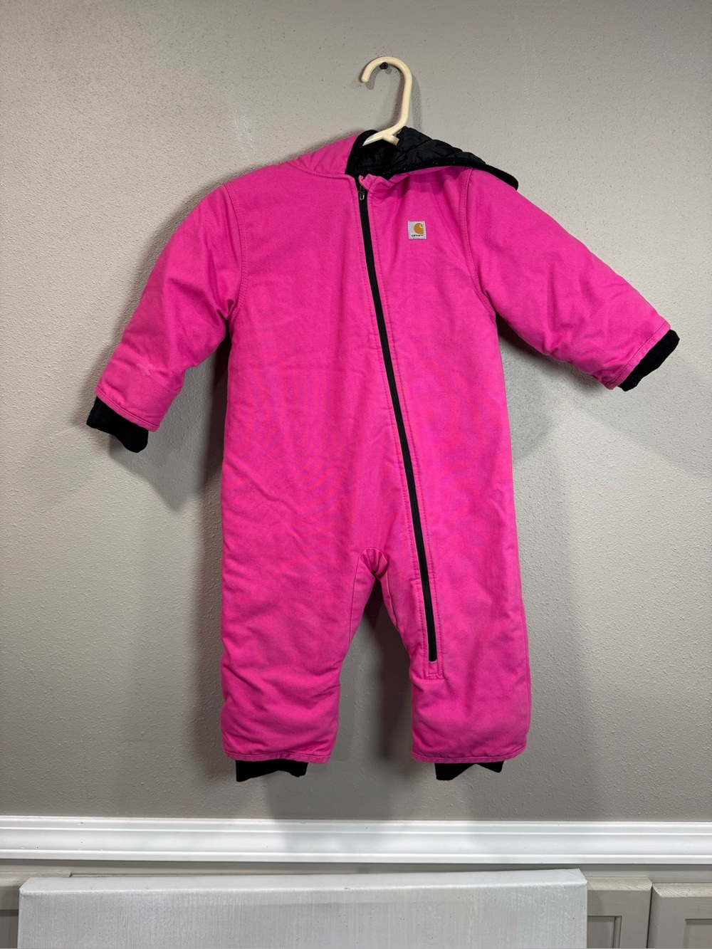 Carhartt Kids Hot Pink Insulated One-Piece Snowsuit with Black Trim